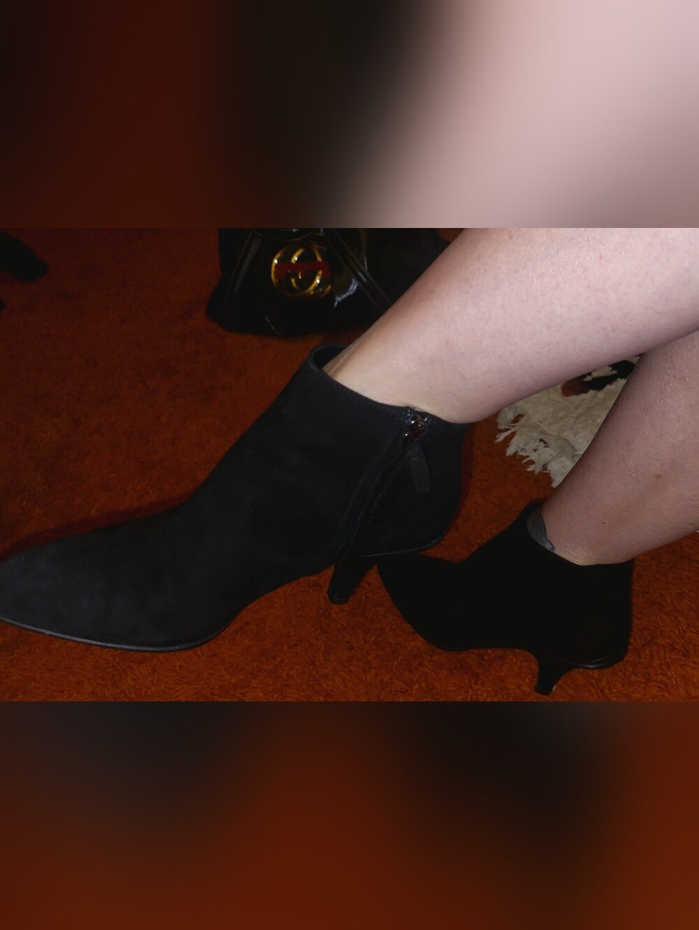 PRADA Black Suede Kitten Heel Ankle Booties 36.5/6.5